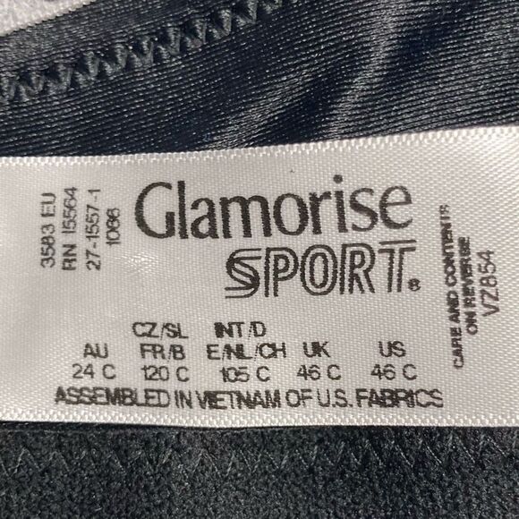 GLAMORISE SPORT BRA Size 46C Black With Gray Logo Trim‎ - Picture 5 of 8